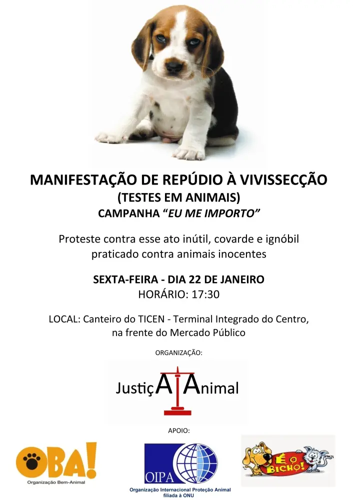 cartaz da manifestação contra a vivissecção