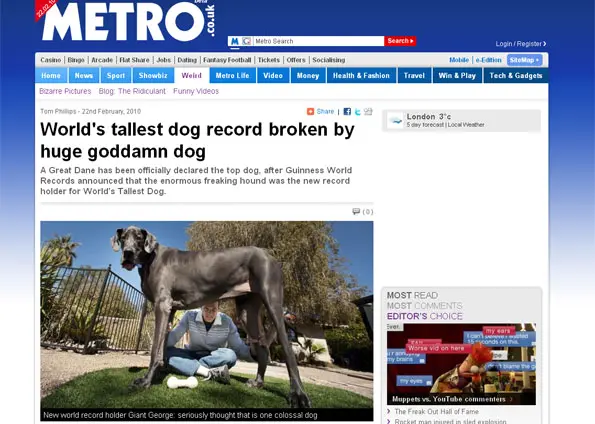 George tem 2,2 metros e consome mensalmente 50 kg de ração (Foto: Reprodução/Metro.co.uk)