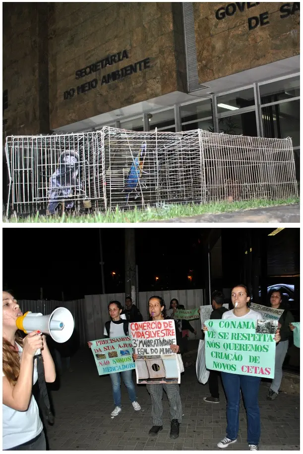 Ato contra a Resolução 457 do Conama na Secretaria do Meio Ambiente, em Pinheiros, São Paulo. (Foto: Divulgação)