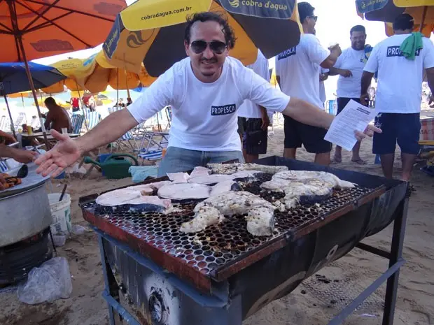 Ano passado, Propesca fez 'tubarãozada' e assou carne de tubarão, comprada em supermercado, na orla de Boa Viagem, Zona Sul do Recife (Foto: Gabriela Alcântara / G1)