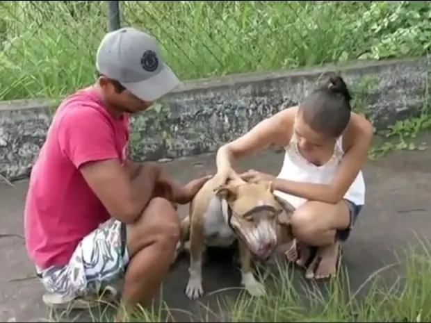 Walison e Vitória durante resgate da cadela Lena. (Foto: Reprodução/TV Rio Sul)