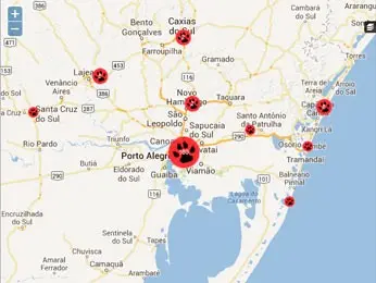 Mapa mostra onde há animais perdidos ou abandonados, e que podem ser adotados (Foto: Reprodução/Canil Virtual