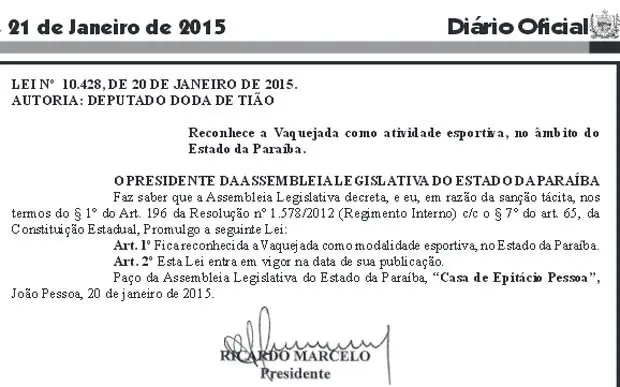 Lei foi sancionada pelo presidente da ALPB no dia 20 de janeiro e publicada no dia 21 (Foto: Reprodução/Diário Oficial)