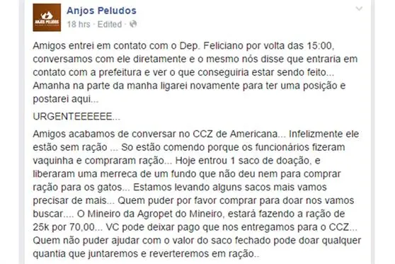 ONG Anjos Peludos realizou campanha para arrecadar ração para os animais do CCZ