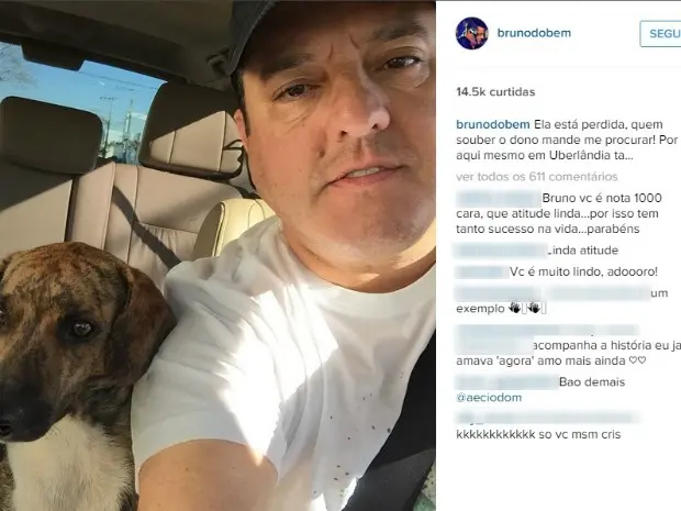 Cantor da dupla Bruno e Marrone encontrou a cadela em Uberlândia (Foto: Reprodução/Instagram)