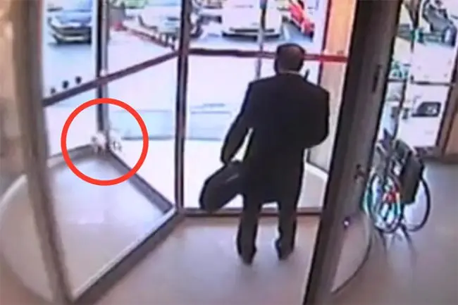 gato fica preso em porta giratória