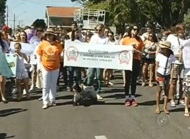 Caminhada foi realizada com camisetas, cartazes e na companhia dos cães. (Foto: Divulgação / Reprodução) 