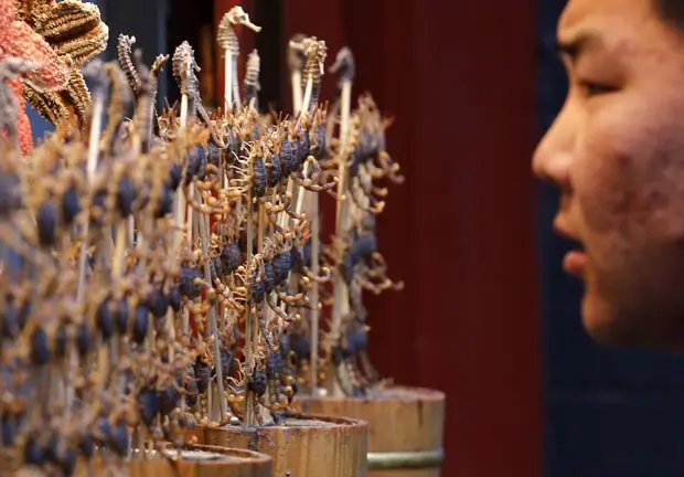 China vende espetinhos de escorpiões e cavalos-marinhos fritos (Foto: Kim Kyung-hoon/Reuters)